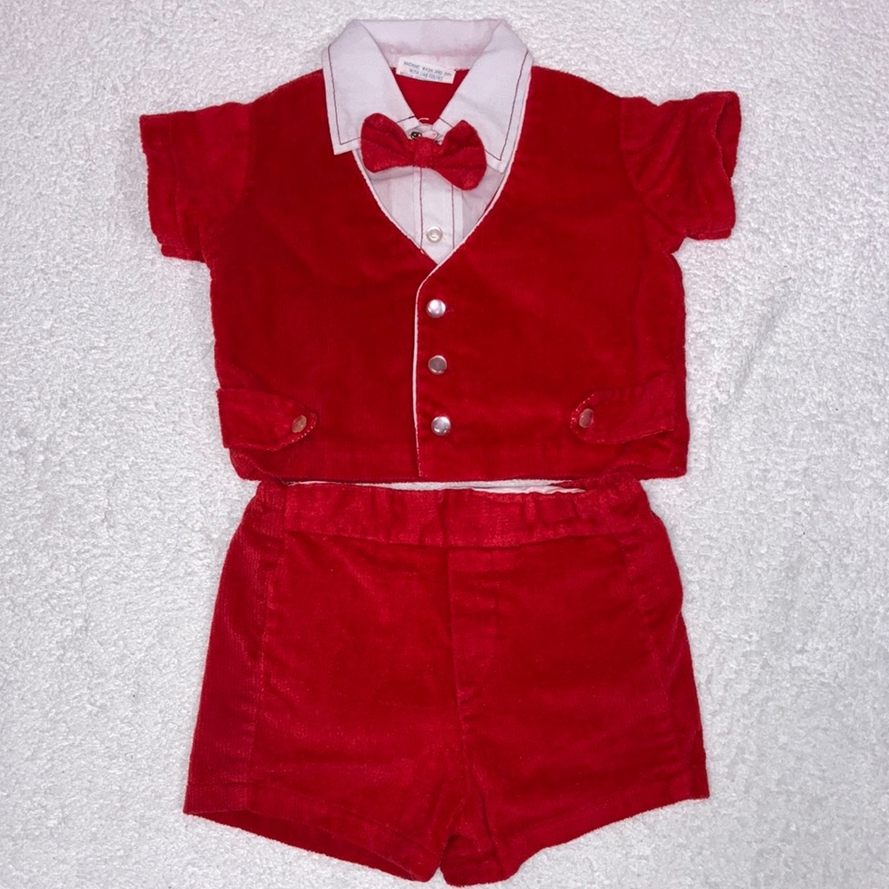 Vintage catton bros red ribbed velvet suit shorts size 9 months